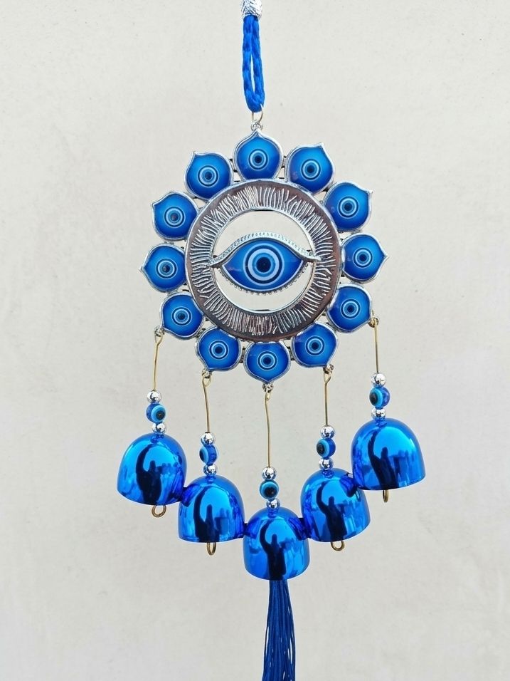 jai bhole nath Middle evil eye with 5 Bells Aluminium Windchime-picture-30
