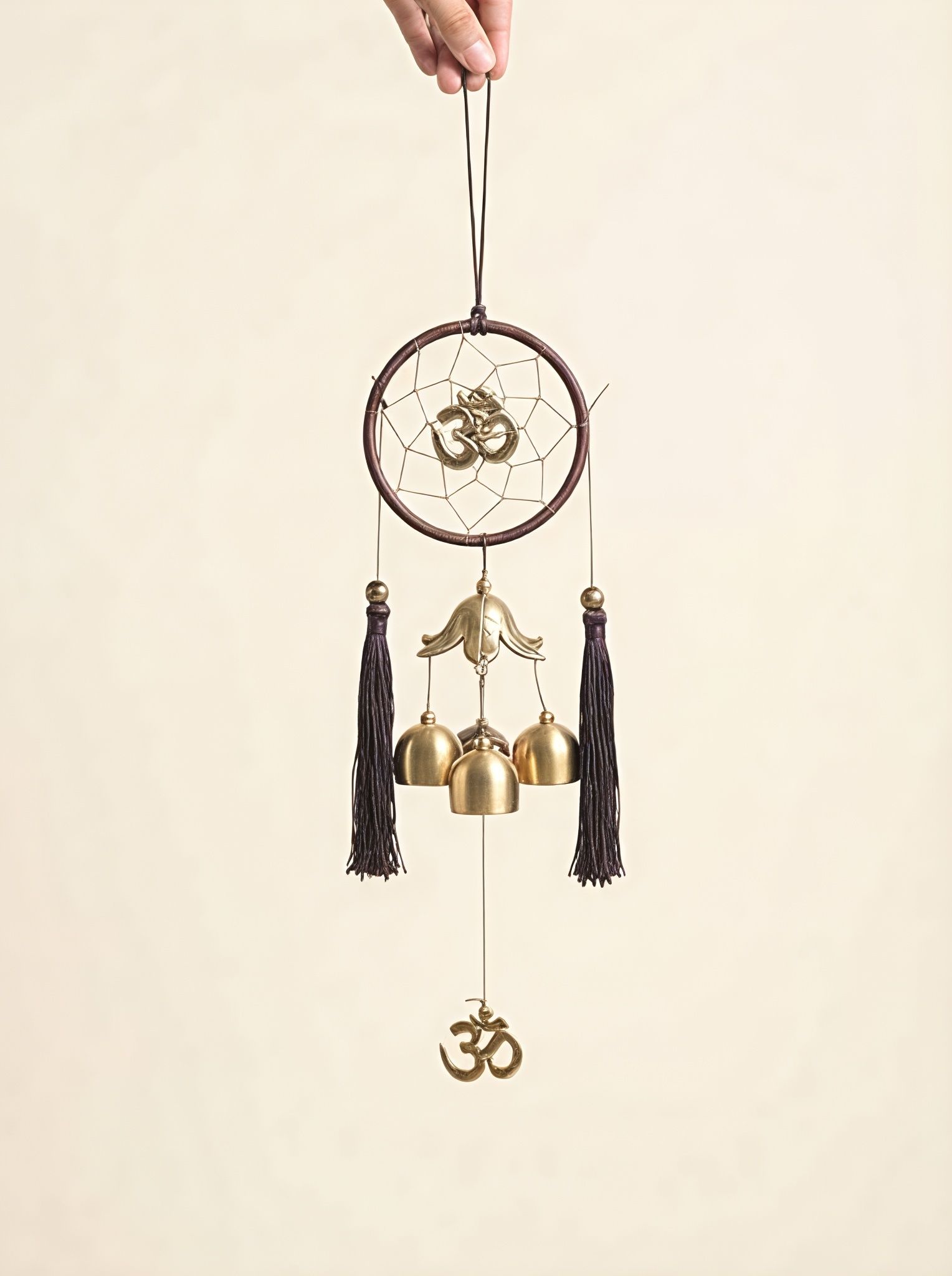 Om Dream Catcher Wind Chime for Home Decor, Positive Vibe Wall Hanging Gold Plated, Nylon Dream Catcher-image-5