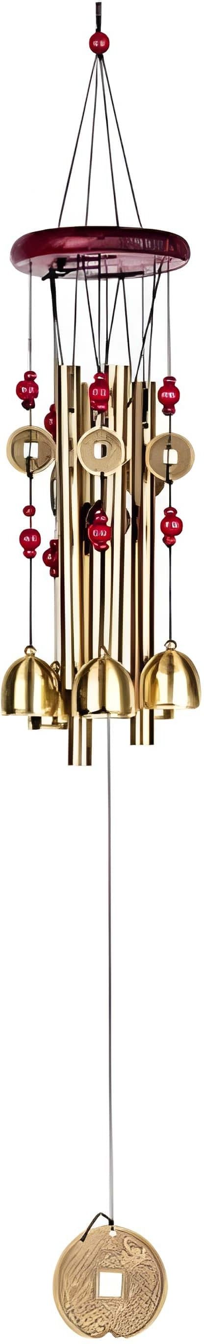 ppselects 5-Tube Metallic Gold Wind Chime with Bells & Coins for Home Decor Gold Plated Windchime-picture-25