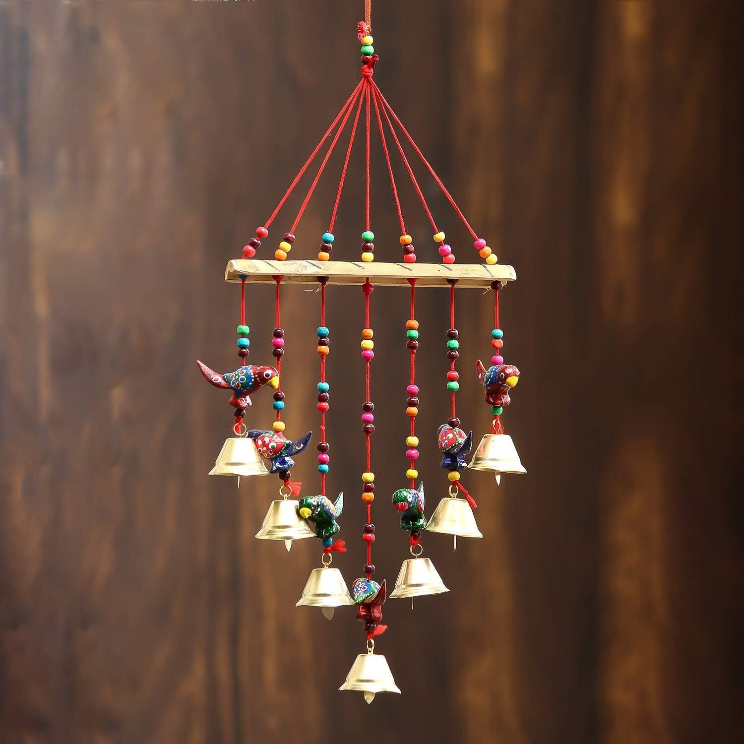 Handcrafted Rajasthani Peacock Wind Chime Wood Windchime-image-29