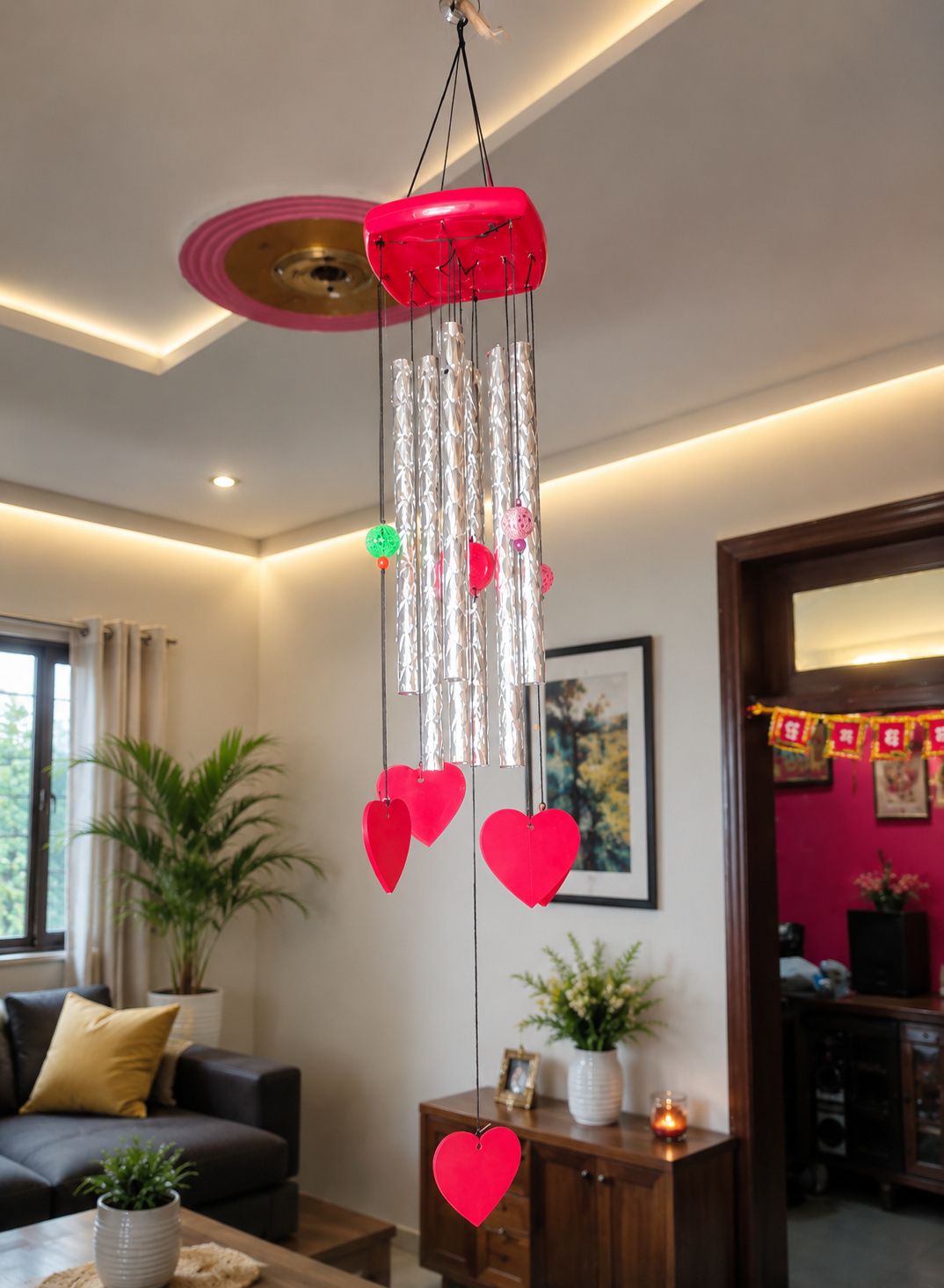 kivo Red Heart Wind Chime with Metal Tubes for Home Entrance Decoration Steel Windchime-picture-39