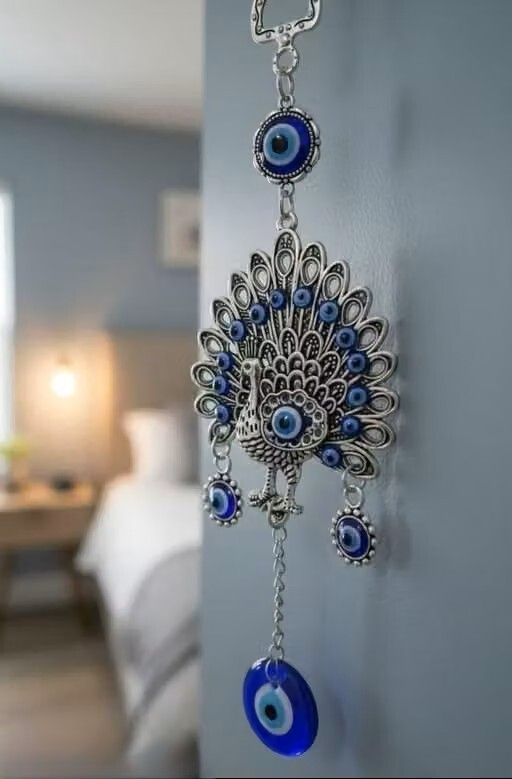 Silver Peacock Evil Eye standing mor wind chimes Aluminium Windchime-image-3