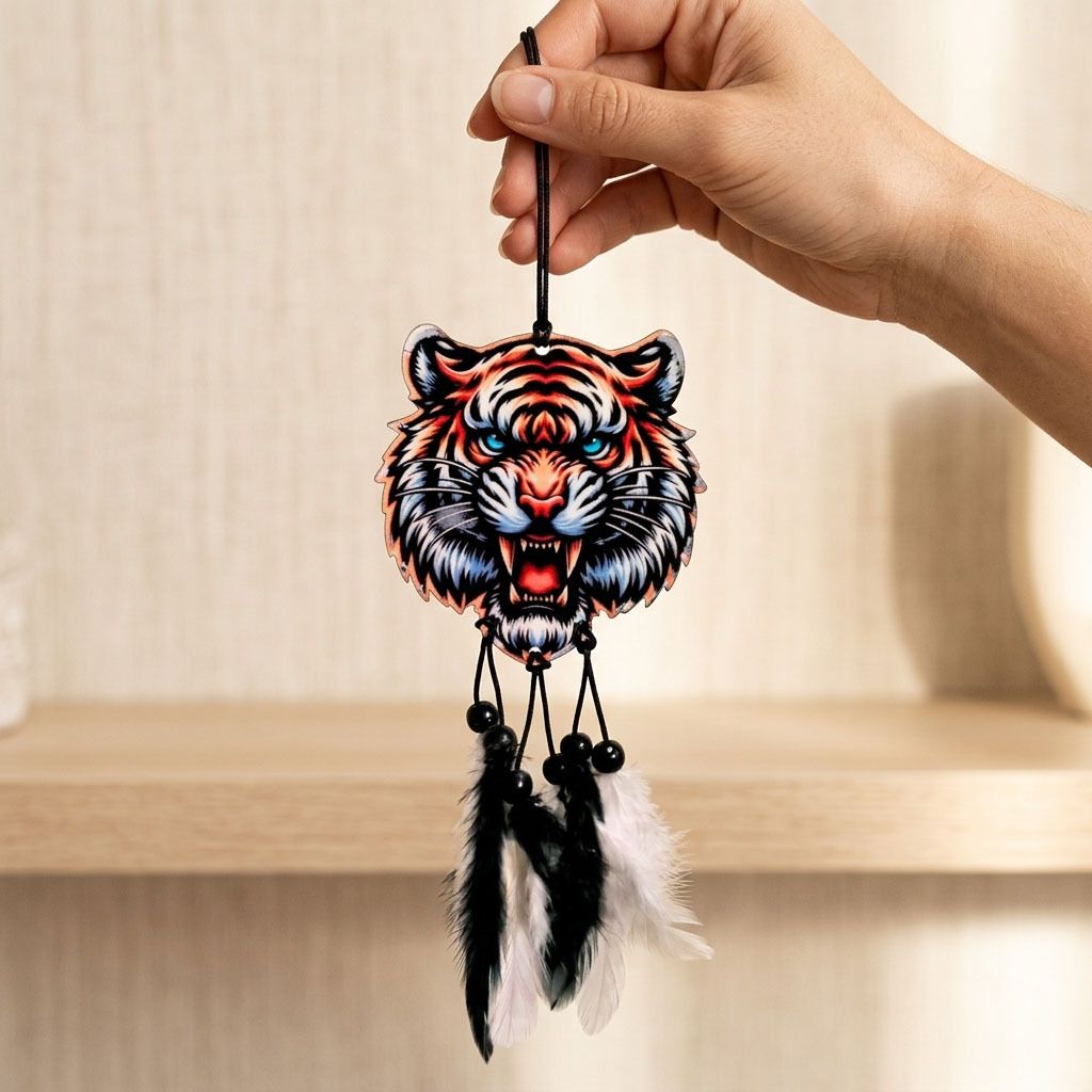 shrivarni creation Tiger Head Car Hanging Acrylic Rear View Mirror Decor Plastic Dream Catcher-picture-25