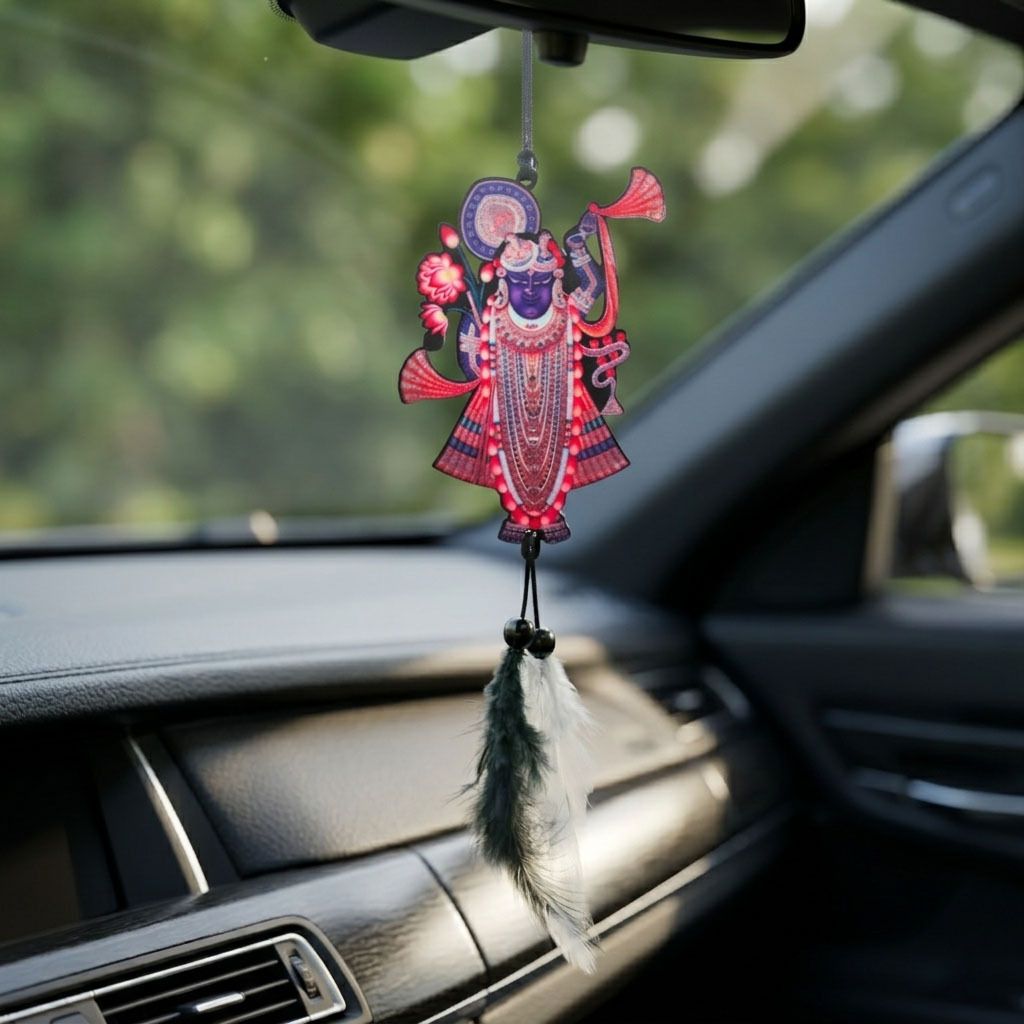 shrivarni creation Shrinath Ji Car Hanging Acrylic Rear View Mirror Decor Plastic Dream Catcher-picture-17