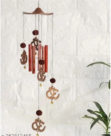VROO Om Rudraksh 5 Pipes Brass Wind Chime Brass, Plastic Wind Chime Plastic Windchime-picture-39