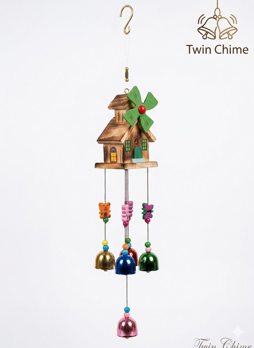 r r enterprises best wind chime housee shape pack of 1 Wood, Steel, Silk Windchime-picture-24