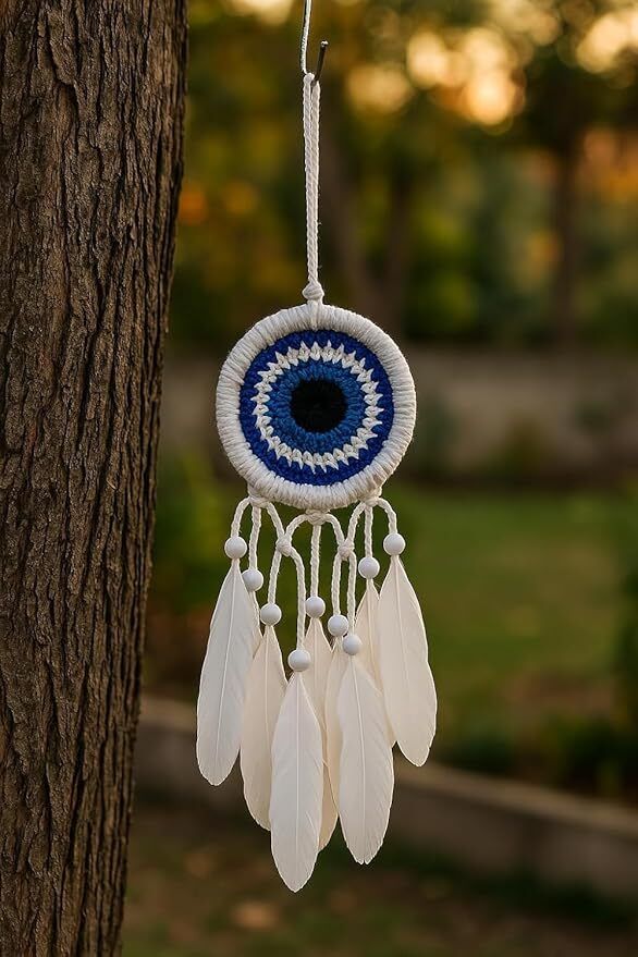White Feather Dream Catcher Handmade Boho Wall Hanging Home Decorative Item Cotton, Steel, Feather Dream Catcher-image-39