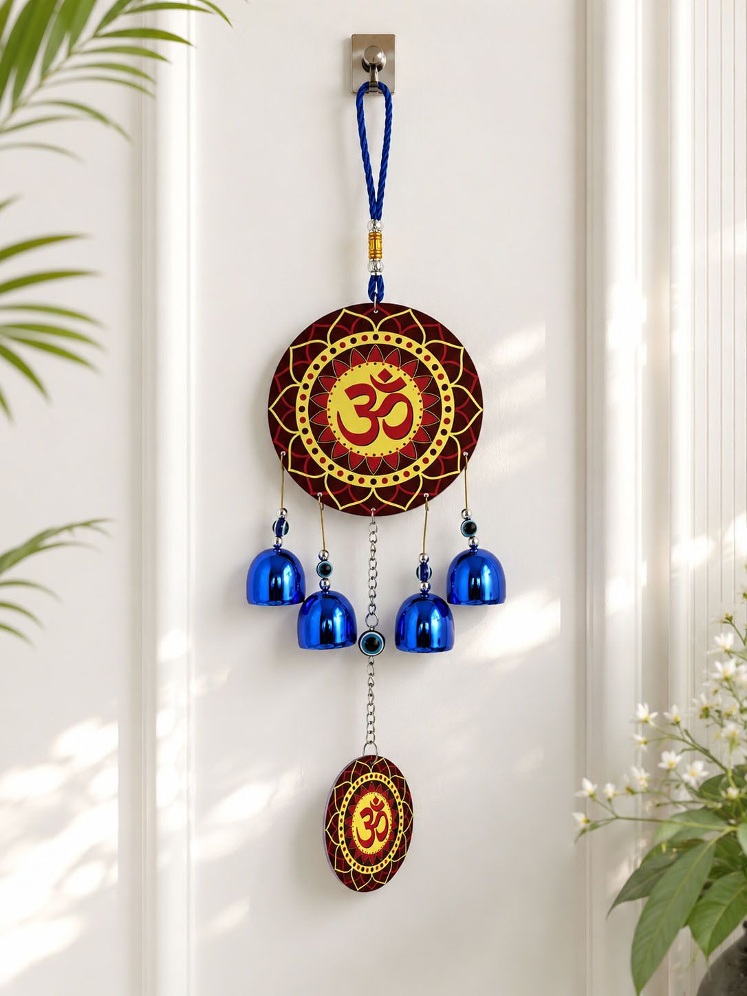 butee Om Mandala Hanging Bells with Evil Eye for Home Wall Door Vastu Decoration Copper Windchime-picture-44