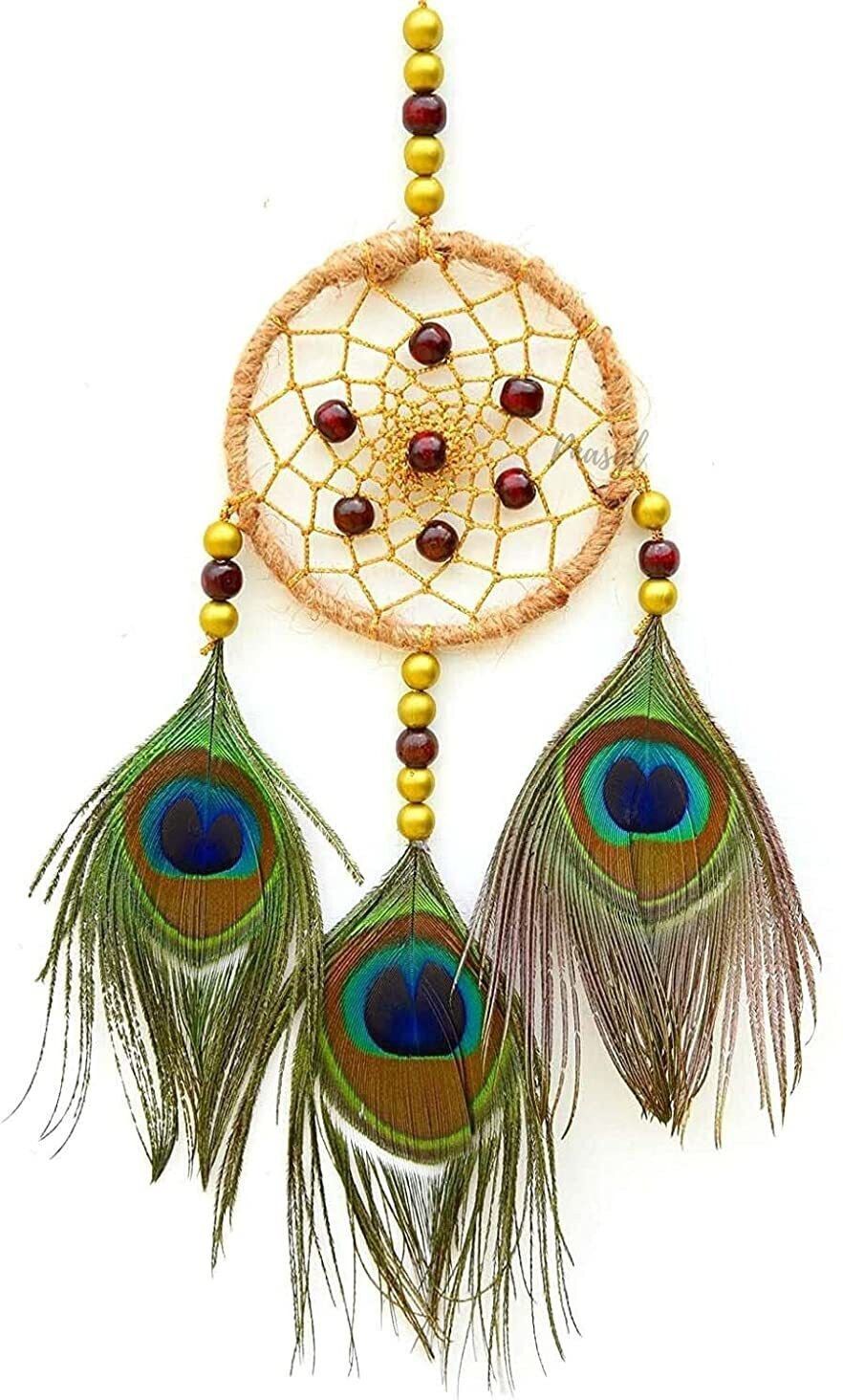 Handmade Peacock Theme Stylish Car Mirror Hanging Cotton, Jute, Nylon, Steel Dream Catcher
