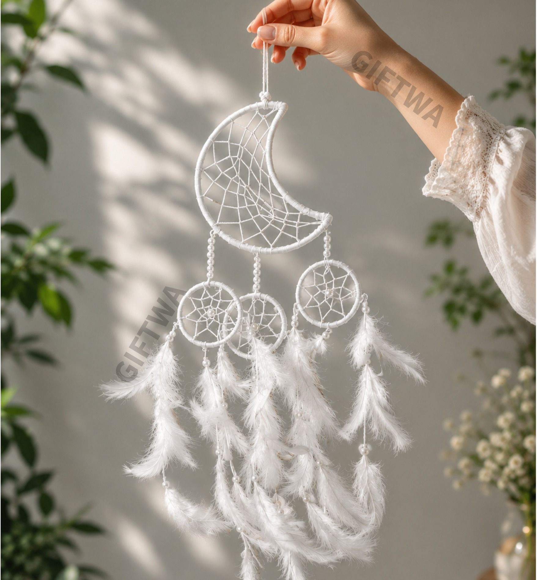 giftwa White Feather Dreamcatcher for Positive Vibes & Home Decor Stainless Steel, Feather Dream Catcher-picture-22