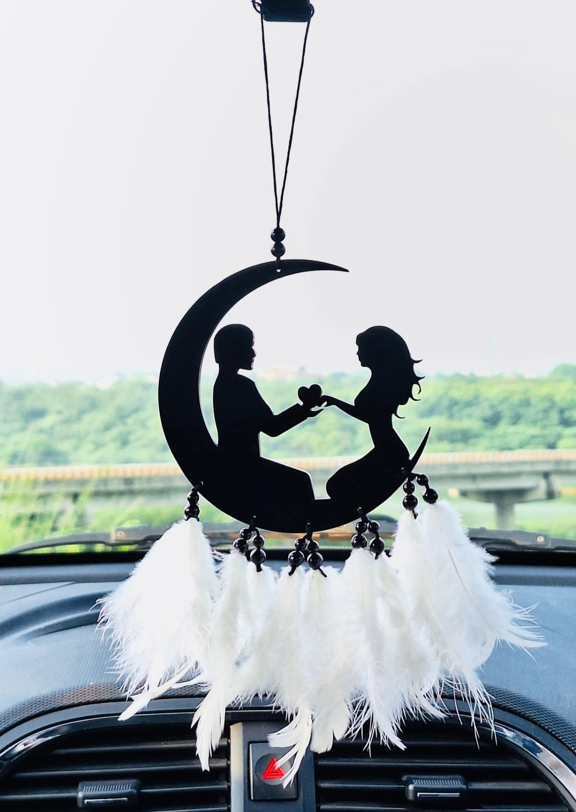Half Moon With Sweet Couple Dream Catcher Car Decor |Symbol Of Love | Feather Dream Catcher-image-40