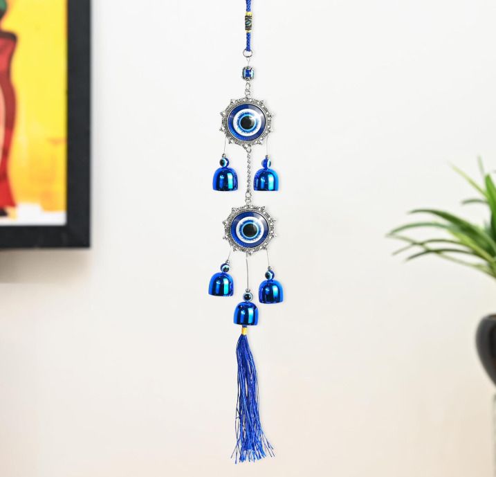 unibuyzone Blue Evil Eye Hanging Wind Chime - Nazar Battu Wall Decor for Home Aluminium Windchime-picture-25