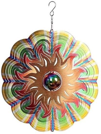 12"x 12" Laser Cut Metal Art Sun Pattern with Unique Mirror Ball Wind Spinner | Stainless Steel Wind Spinner-image-38