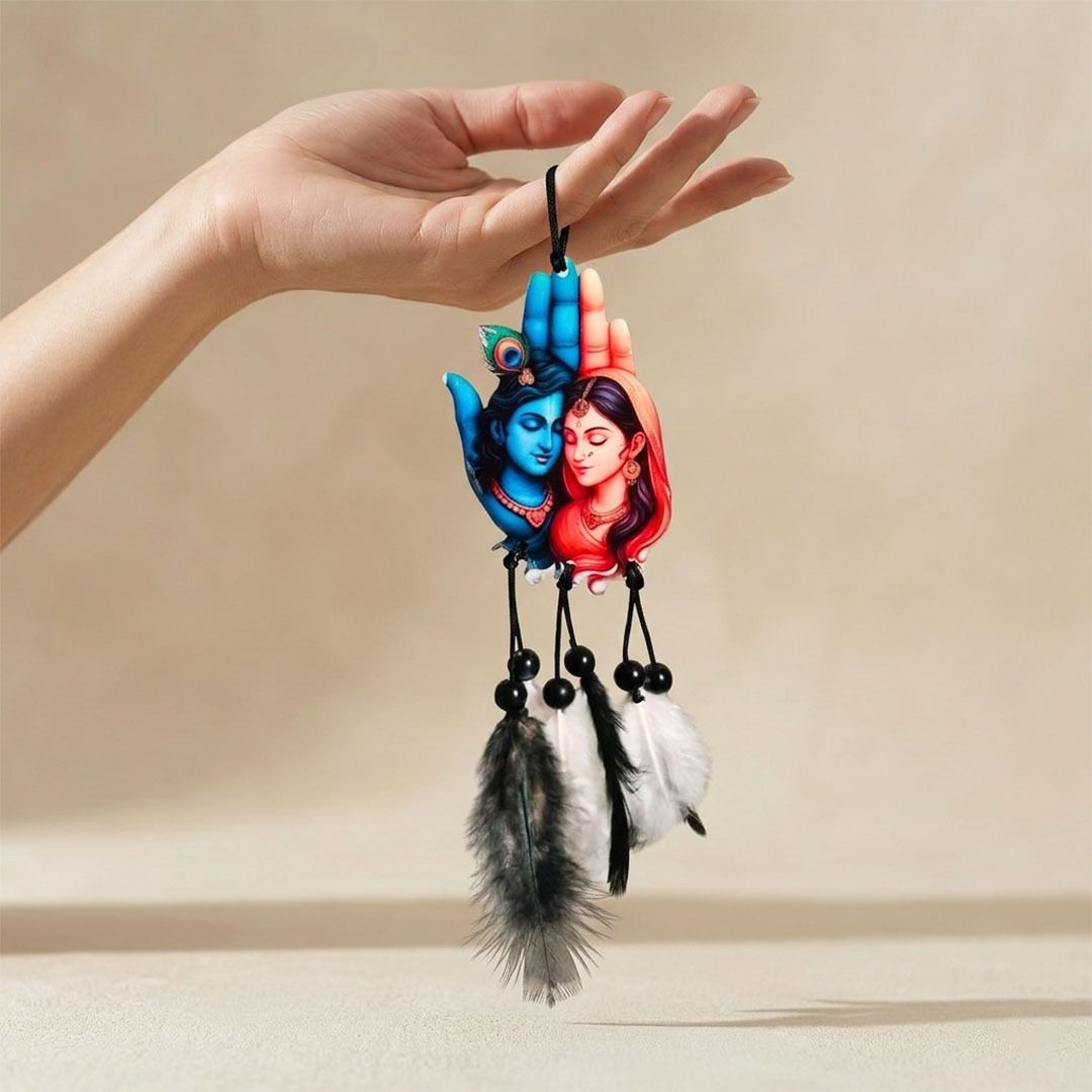 dikshacreation Palm Radhe Krishna Car Hanging Acrylic Rear View Mirror Decor Plastic Dream Catcher-picture-15