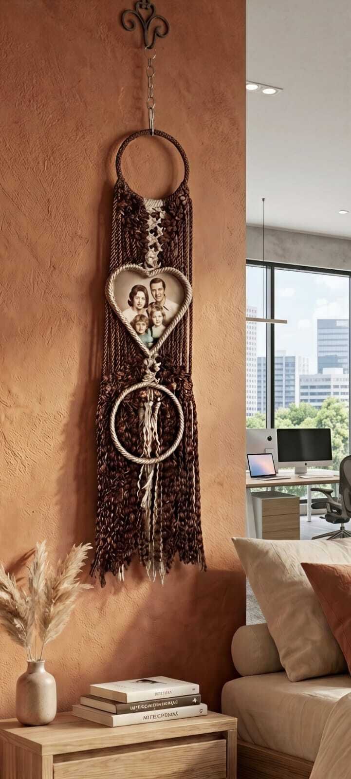 hanumant enterprise Macrame Heart Photo Frame Wall Hanging Wool Windchime-picture-15