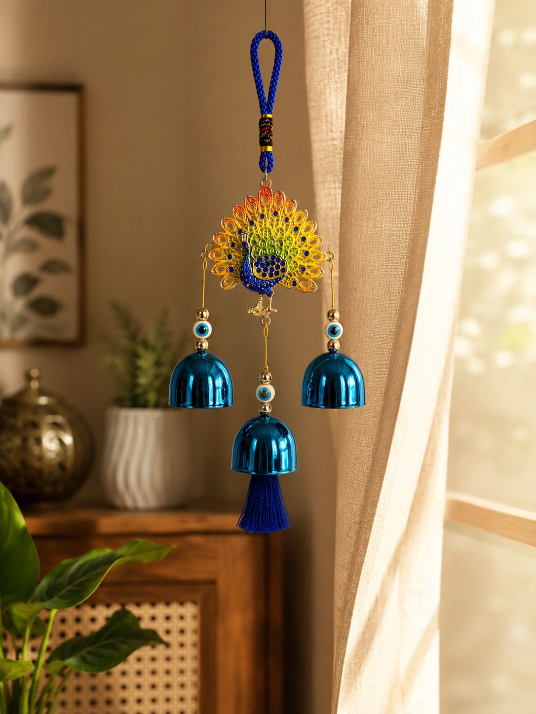 kumhediwise Peacock Evil Eye Wind Chime Metal Hanging Bells for Home Balcony Door Decor Iron Windchime-picture-43