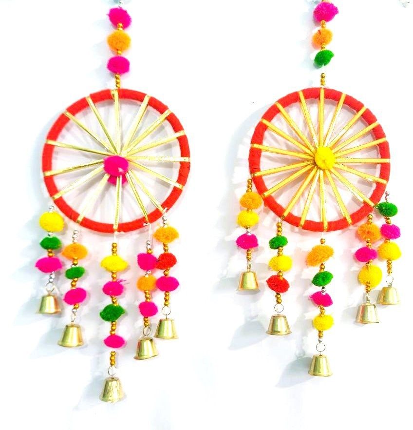 RED POM POM Side Door Hanging/ Stage, Shadi, Haldi, Diwali Decor TORAN (2 PCS) Wool Windchime-image-19