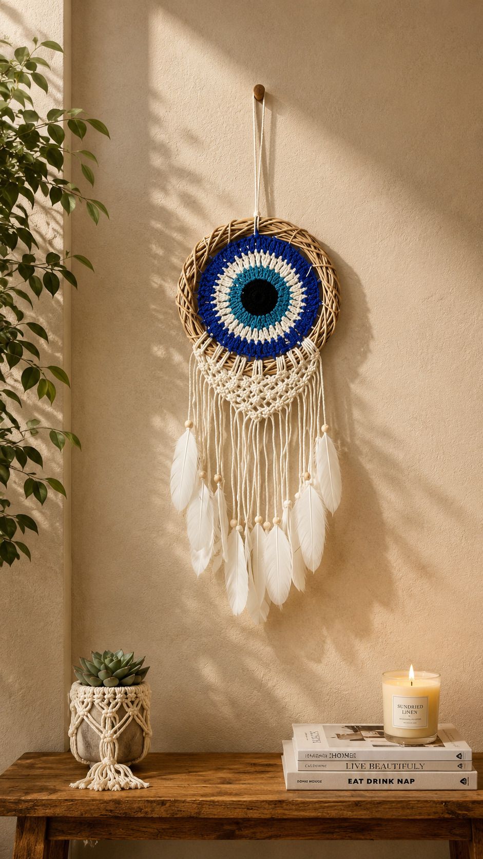 thincamaxe Rattan Ring Evil Eye Dream Catcher Feather, Cotton Dream Catcher-picture-4