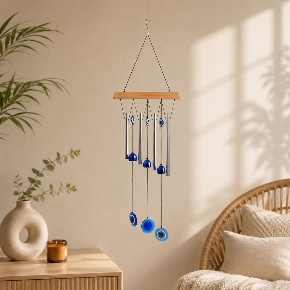 Evil Eye Wind Chime Wall Hanging for Home Entrance Decor Aluminium Windchime-image-45