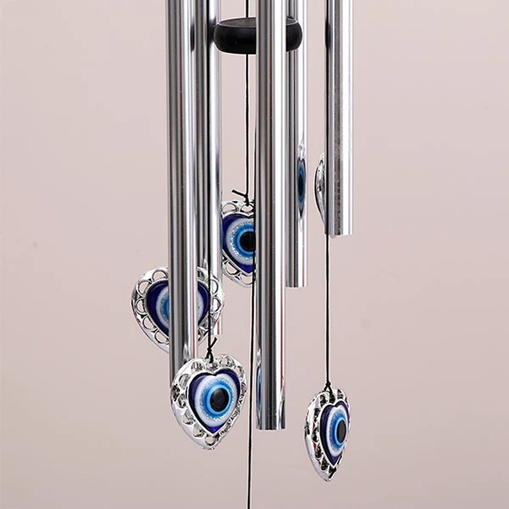 shukaam Blue Heart Evil Eye Wind Chime for Home Entrance & Balcony Decor Silver, Silver Plated Windchime-picture-24