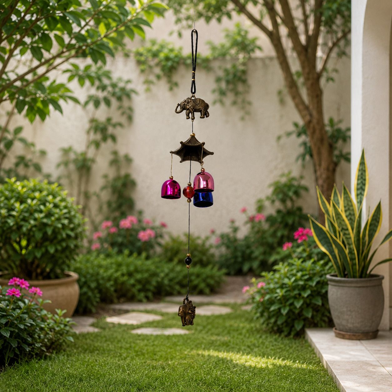 Elephant Wind Chime Hanging Decor with Colorful Metal Bells Brass, Plastic Windchime-image-40