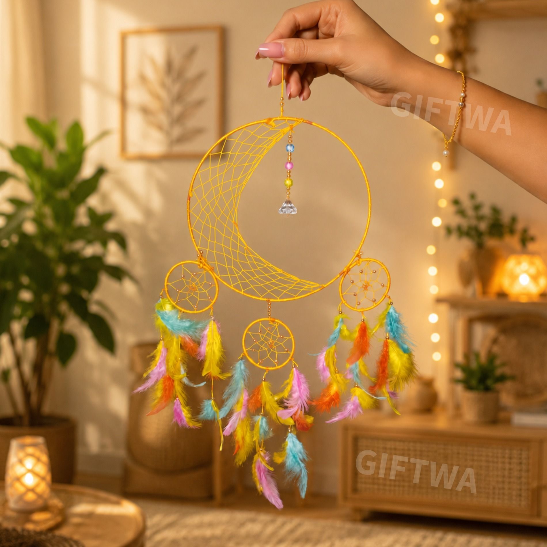 giftwa Bohemian Moon Dream Catcher Wall Decor for Living Room & Home Decor Hanging Stainless Steel Dream Catcher-picture-10