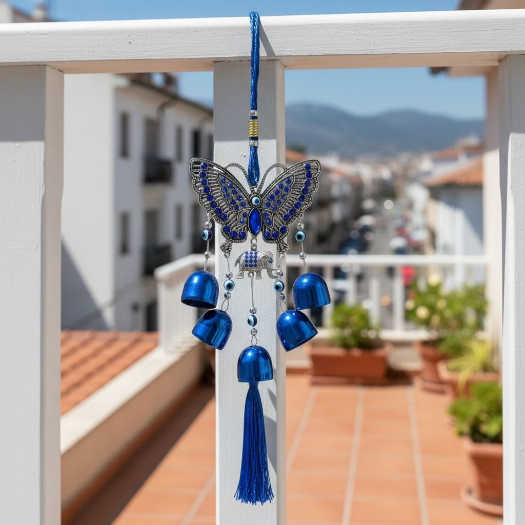 jannah jewel goa Butterfly Evil Eye Wind Chime Hanging Steel Windchime-picture-41