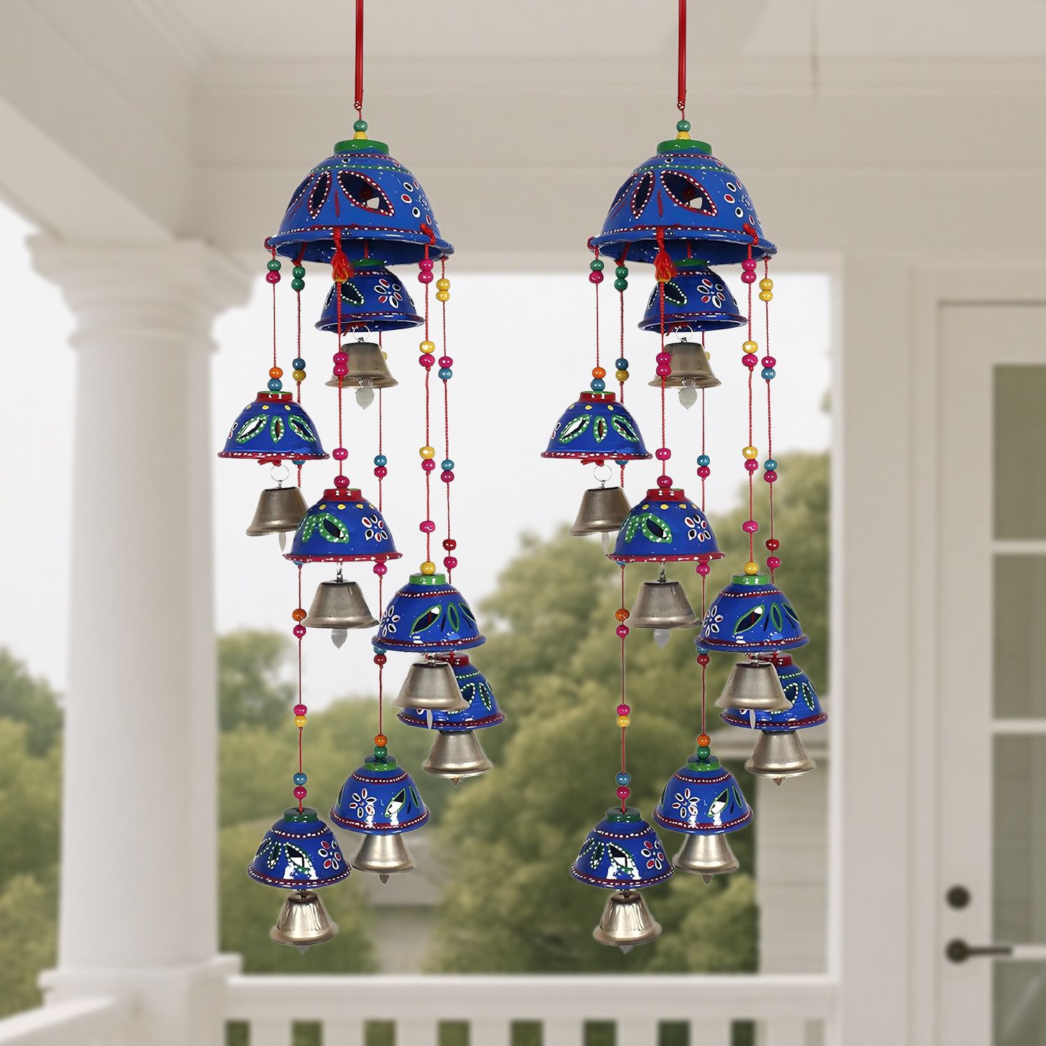 Rajasthani Design Handcrafted Hanging Windchimes|Latkan With 8 Bells Plastic Windchime-image-36