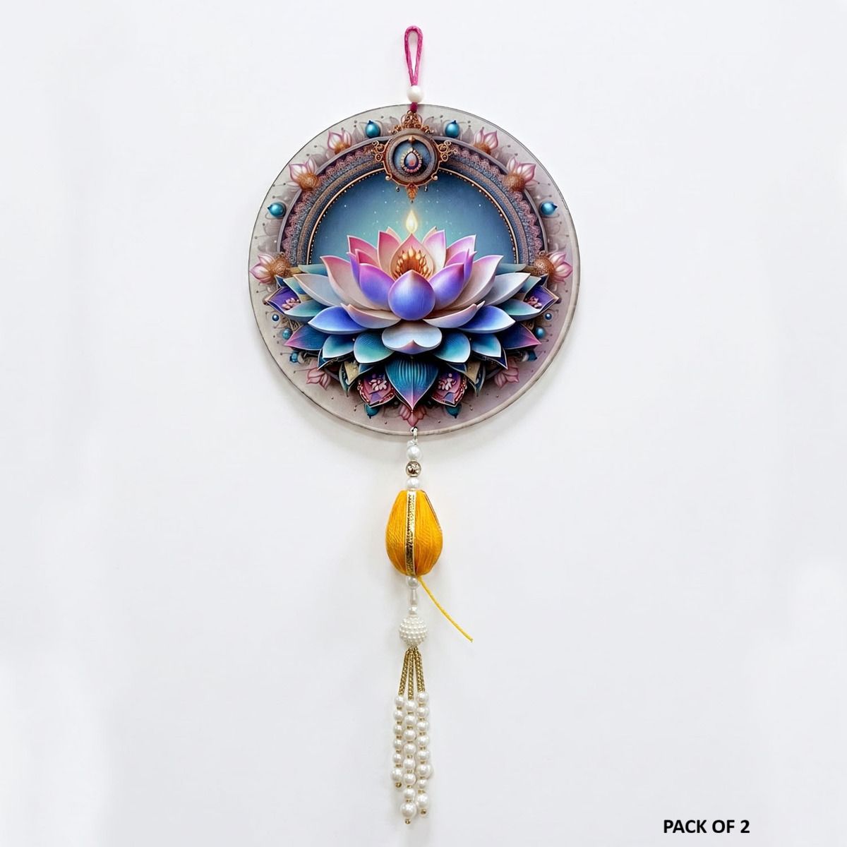 prishali Lotus Wall Hanging for Home Decor | Decorative Lotus MDF Hanging (Pack of 2) Wood Windchime-picture-36