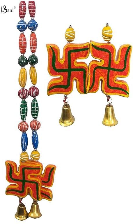 mittra Handicraft Swastik Base Wooden Door Toran or Wall Hanging Wood Windchime-picture-3