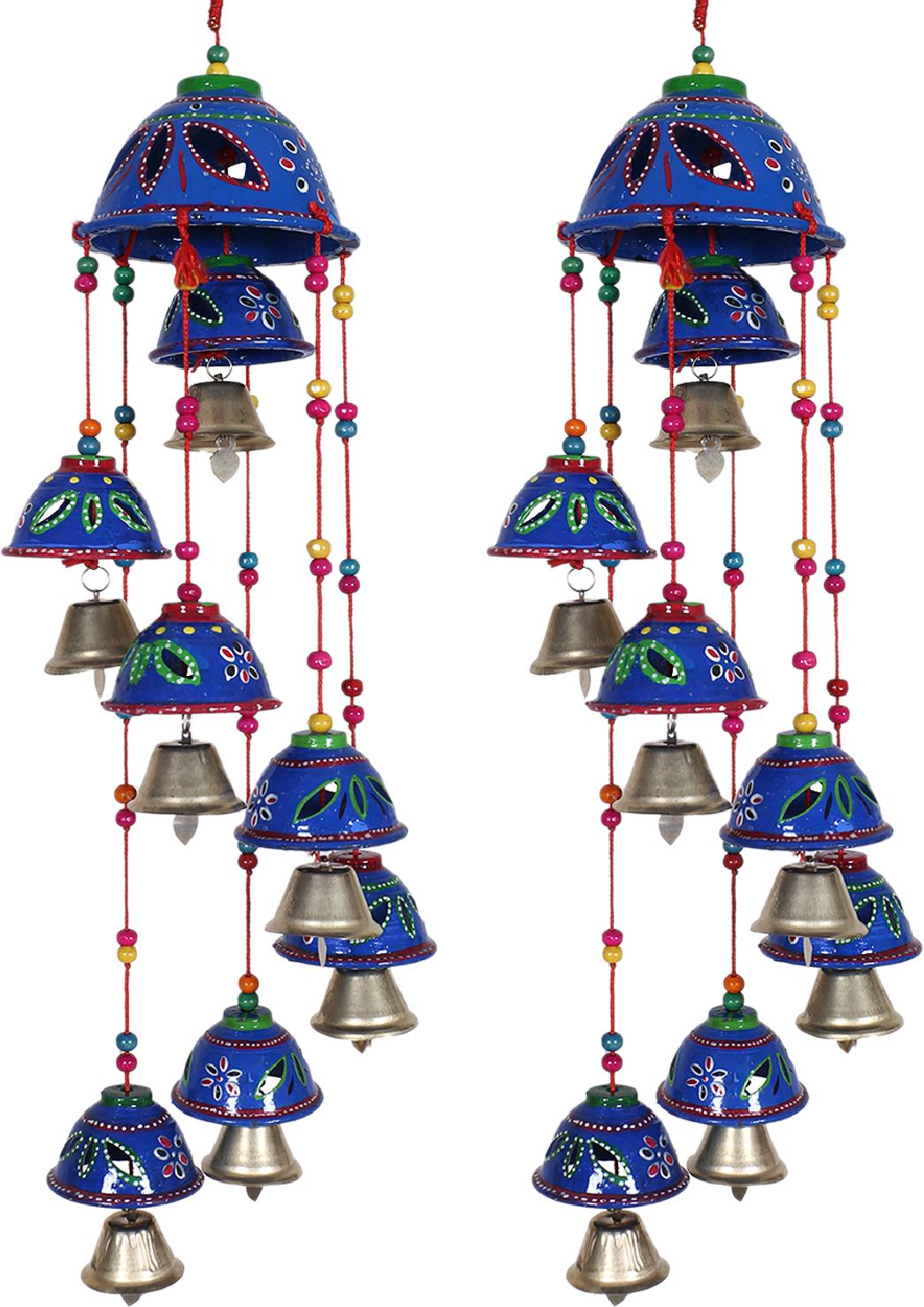 Rajasthani Handcrafted Hanging Windchimes|Latkan With 8 Bells Pack of 2 (Blue) Plastic Windchime-image-36
