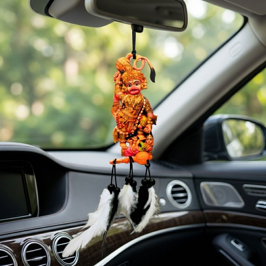 shrivarni creation Kashtbhanjan Dev Car Hanging Acrylic Rear View Mirror Decor Plastic Dream Catcher-picture-44