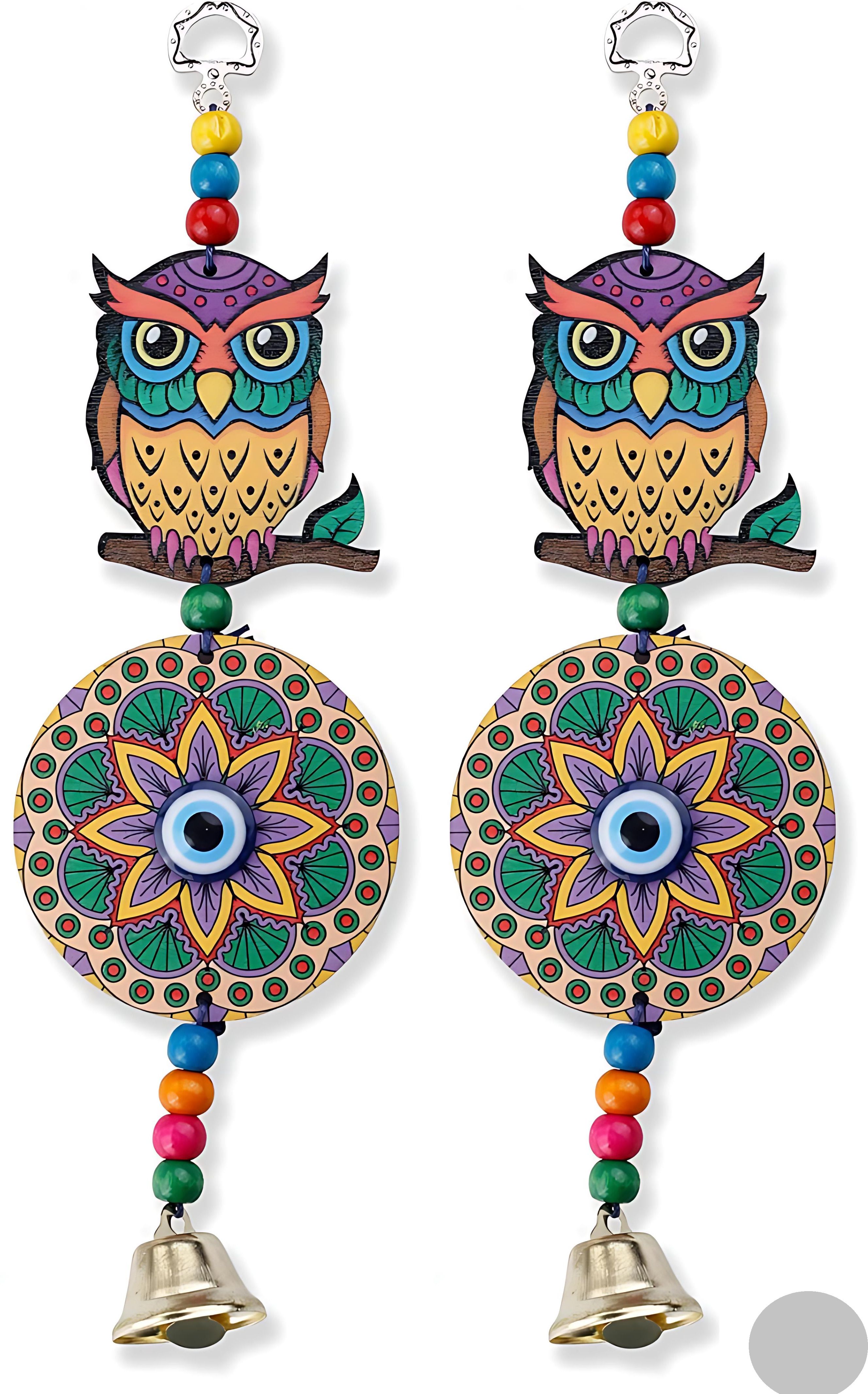 bzilo Pack Of 2 WindChime Owl Evil Eye Wood Wall Hangings Design & Color May vary A100 Polyresin Windchime-picture-22