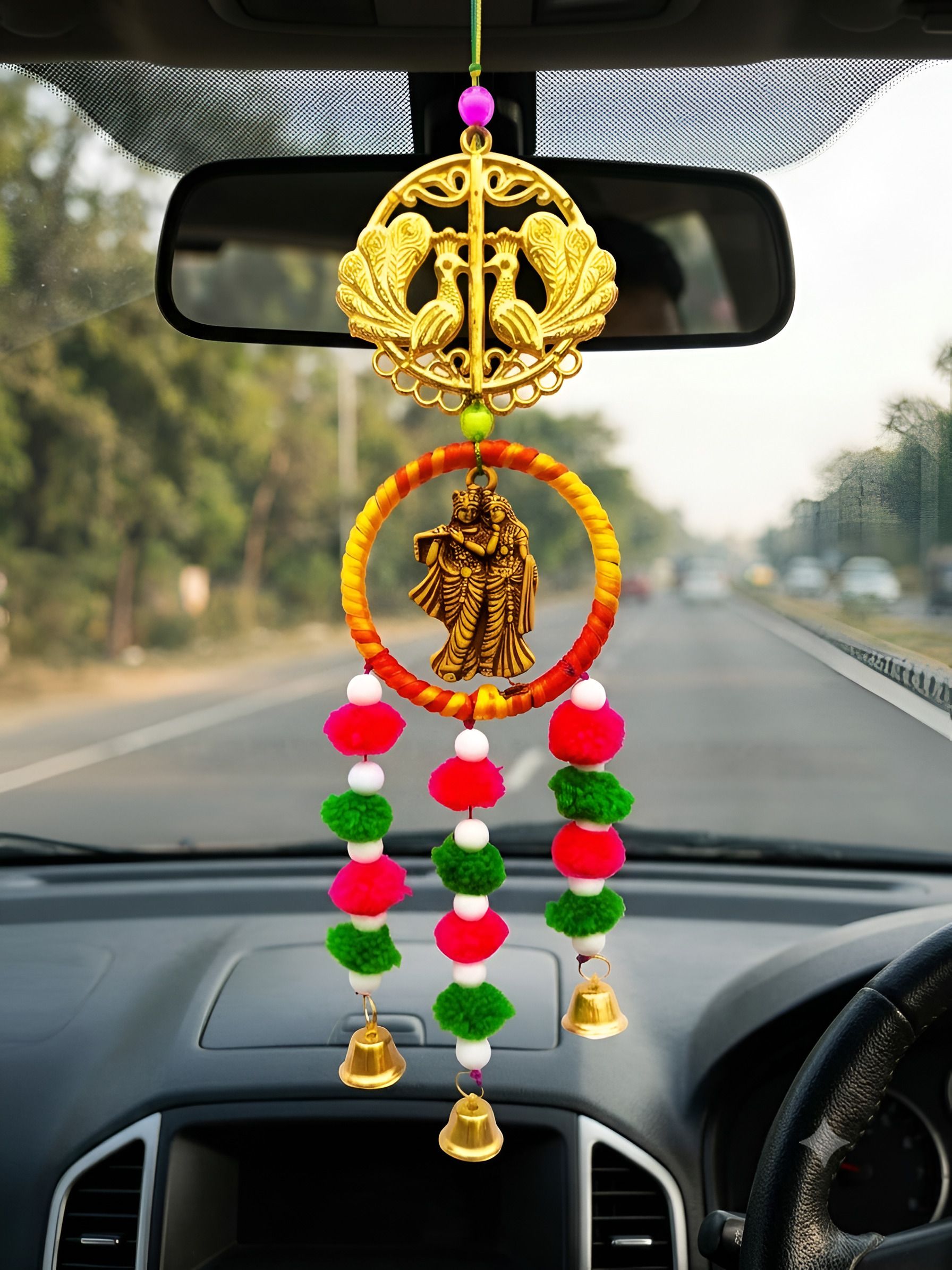 adhyans RadhaKrishna Spiritual,Love,Safety Decor for Car Home Office Puja Wool Dream Catcher-picture-33