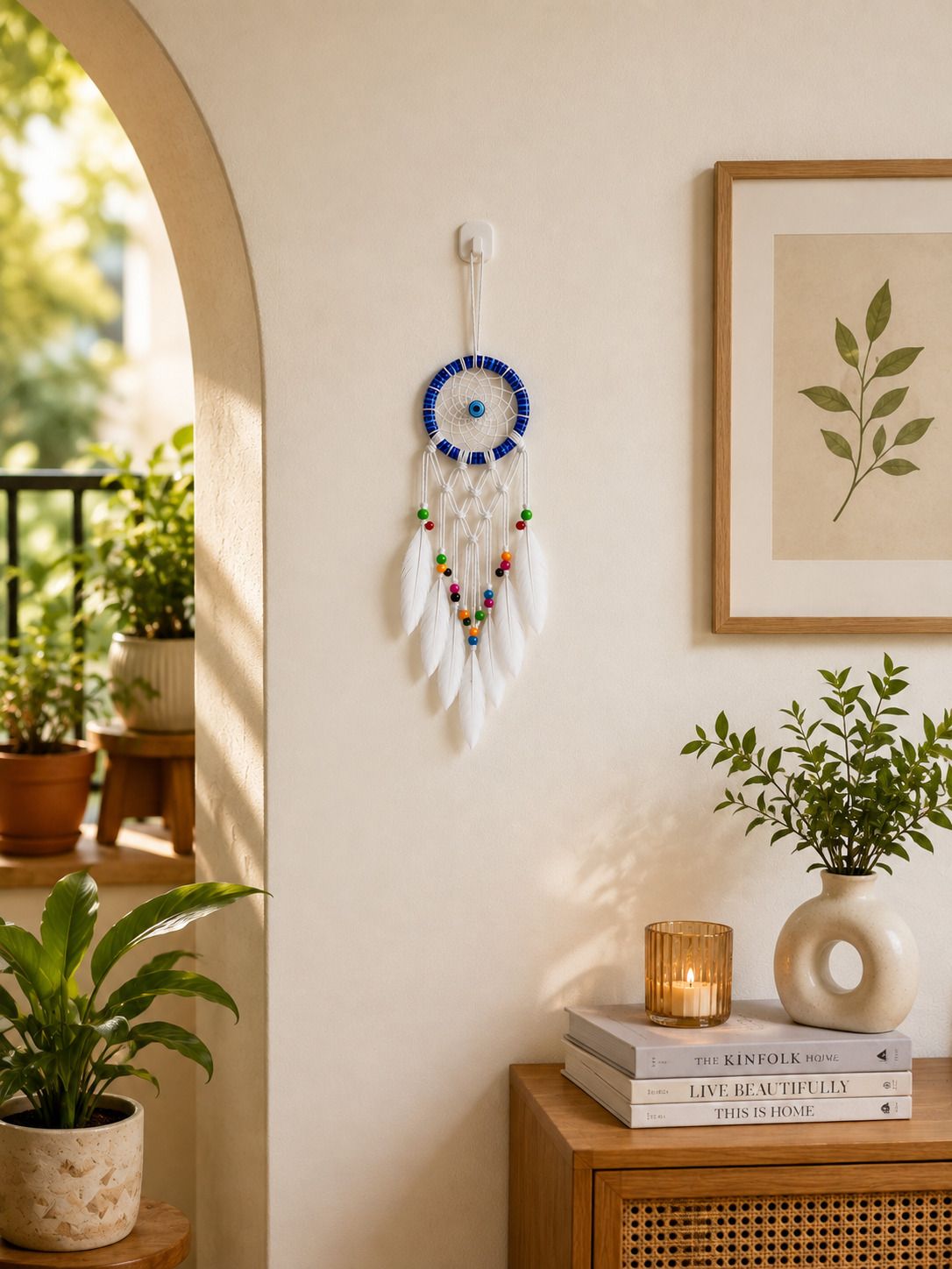 thincamaxe Blue Evil Eye Dream Catcher Wall Hanging for Home Decor Cotton, Feather Dream Catcher-picture-17