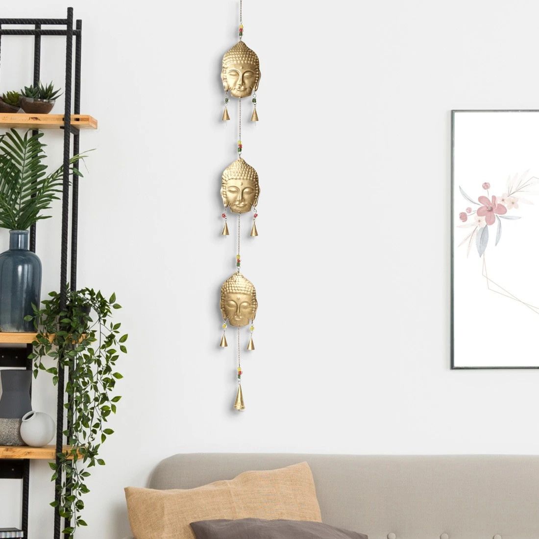 duli Wind chime Metal Wallhanging 3 Long Buddha with Charm Bell Door Hanging Brass Windchime-picture-15