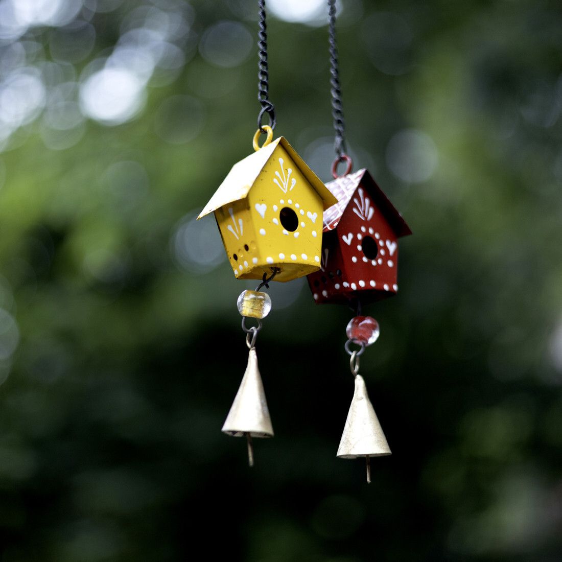 duli Metal Windchime Birdhouse for Wall Hnaging Door Hanging (Pack of 2) Brass Windchime-picture-34