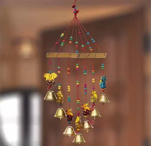Lord Ganesha Wind Chime with Sound for Home, Handmade Diwali Decoration Item Wood Windchime