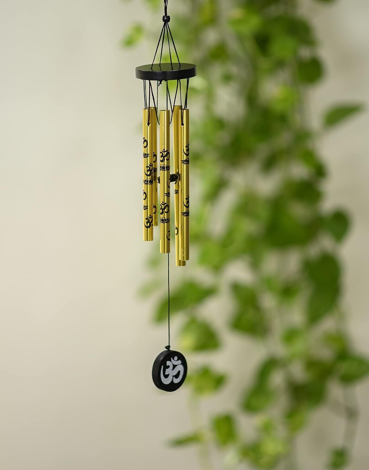 Feng Shui Metal Wind Chime with Om Print, 5 Pipes for Indoor & Outdoor Steel Windchime