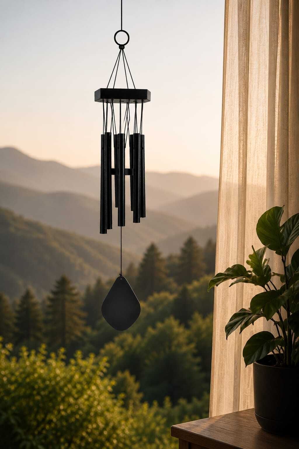 Modern Black Metal Wind Chime Decorative Hanging Home Décor Accent Gold Plated Windchime-image-40