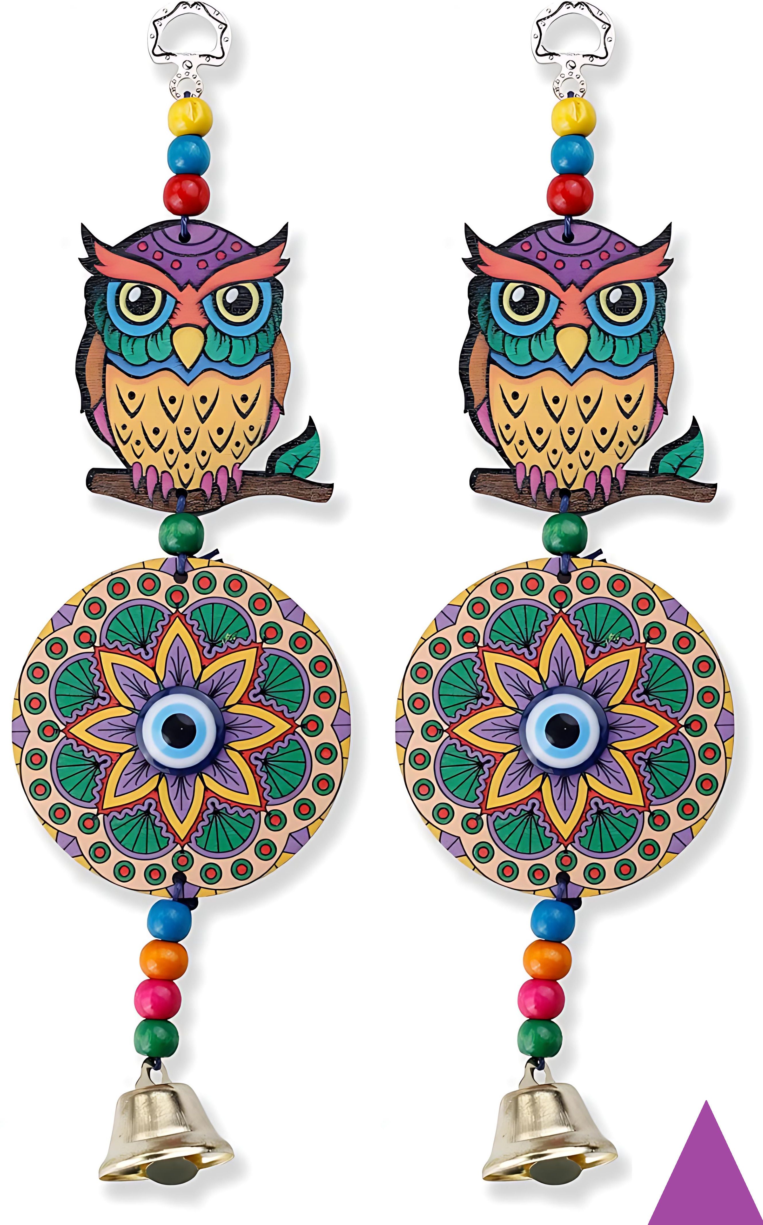 bzilo Pack Of 2 WindChime Owl Evil Eye Wood Wall Hangings Design & Color May vary A54 Polyresin Windchime-picture-19