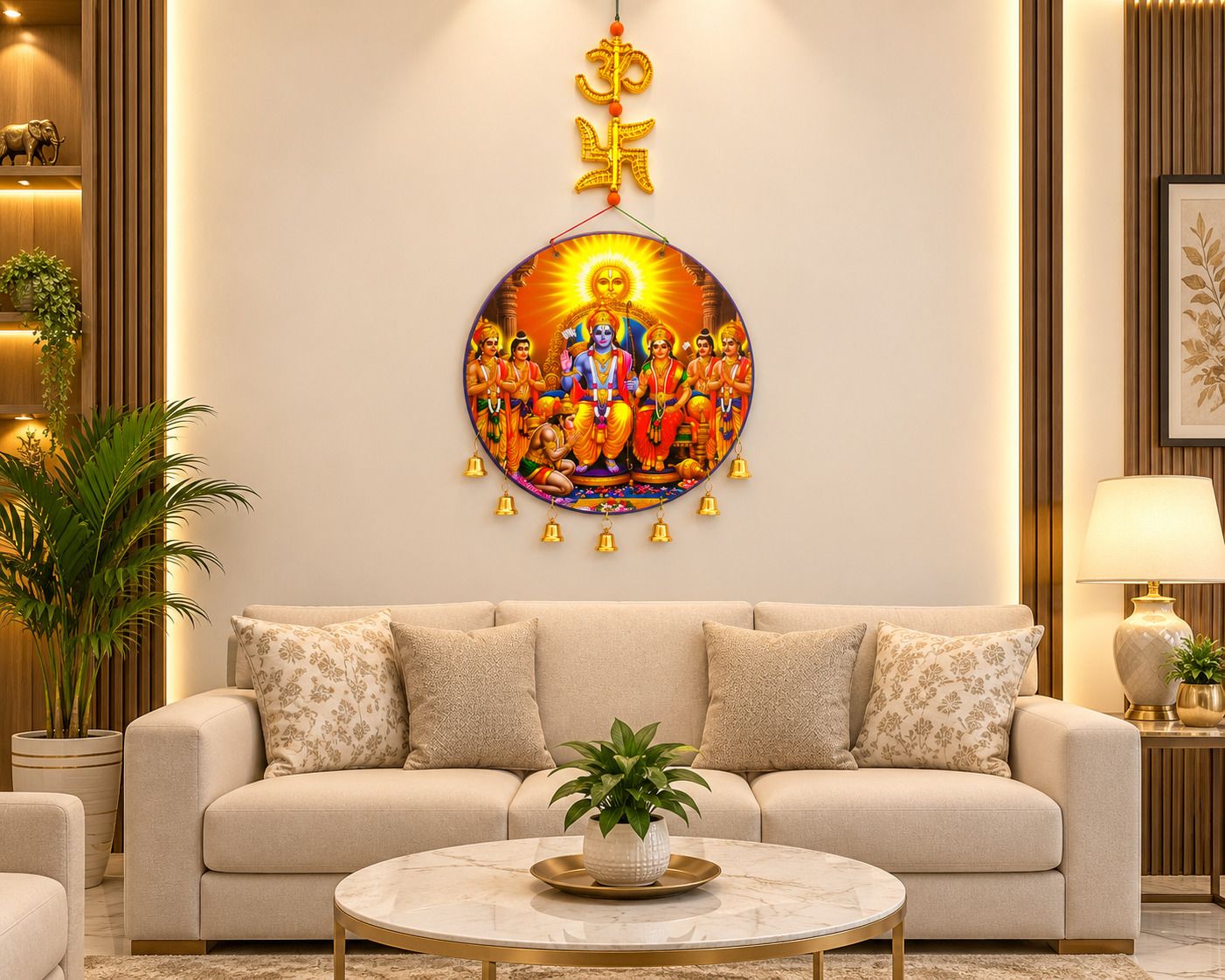 Ram Darbar with Ram,Laxman,Sita, Hanuman ji,Surya dev MDF Wall Hanging Wood Windchime-image-38