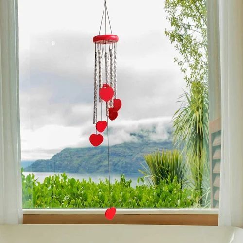 stuffinn Red Heart Wind Chime Hanging Decoration for Home, Balcony, Window & Garden Decor Aluminium Windchime-picture-27