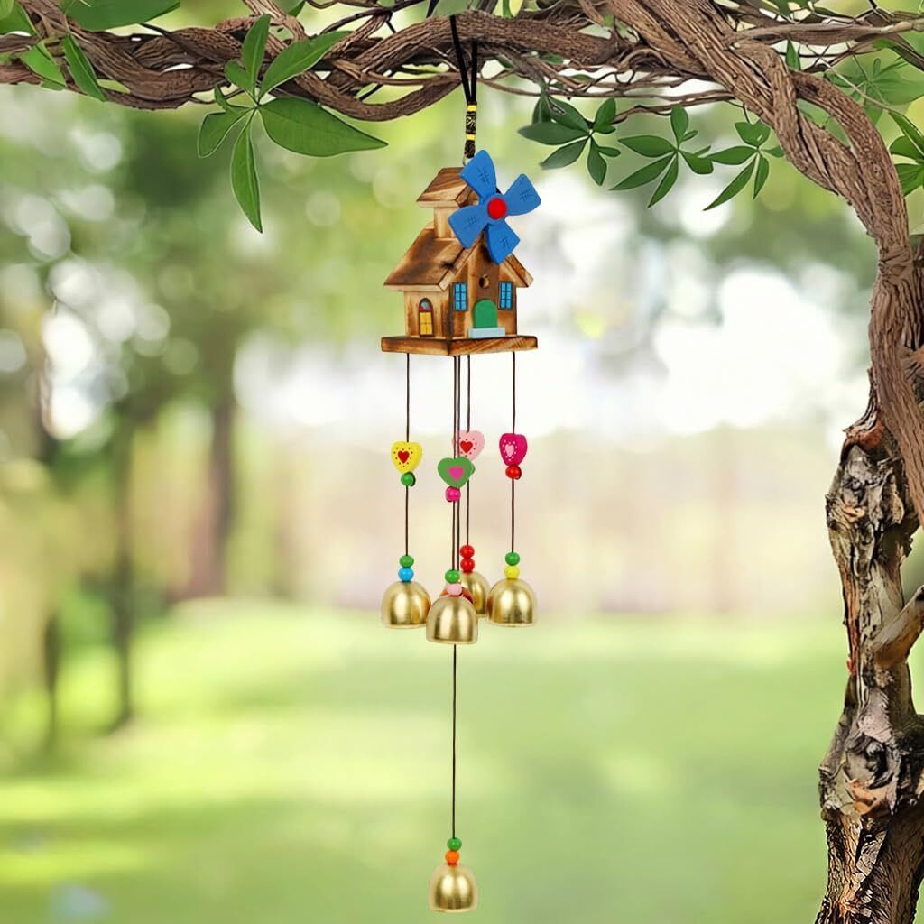 hasthip Wooden House Wind Chime with Bells for Home Garden and Balcony Decor Wood Windchime-picture-34