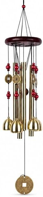 trientrprises Feng Shui Brass Wind Chime with Coins and Red Beads For Home Decor Iron Windchime-picture-21