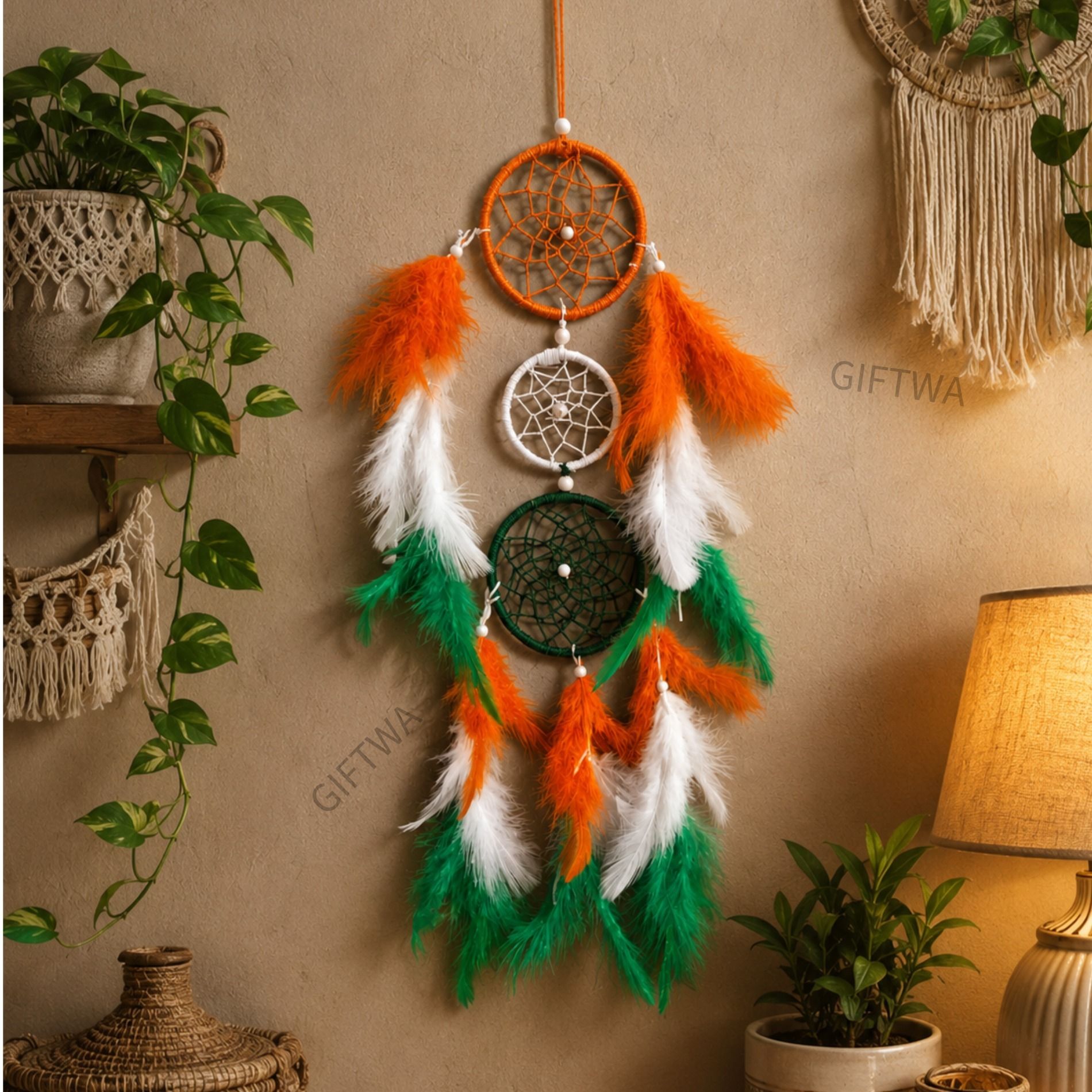 giftwa Tricolor Dream Catcher for Bedroom Living Room Office Stainless Steel, Feather Dream Catcher-picture-28