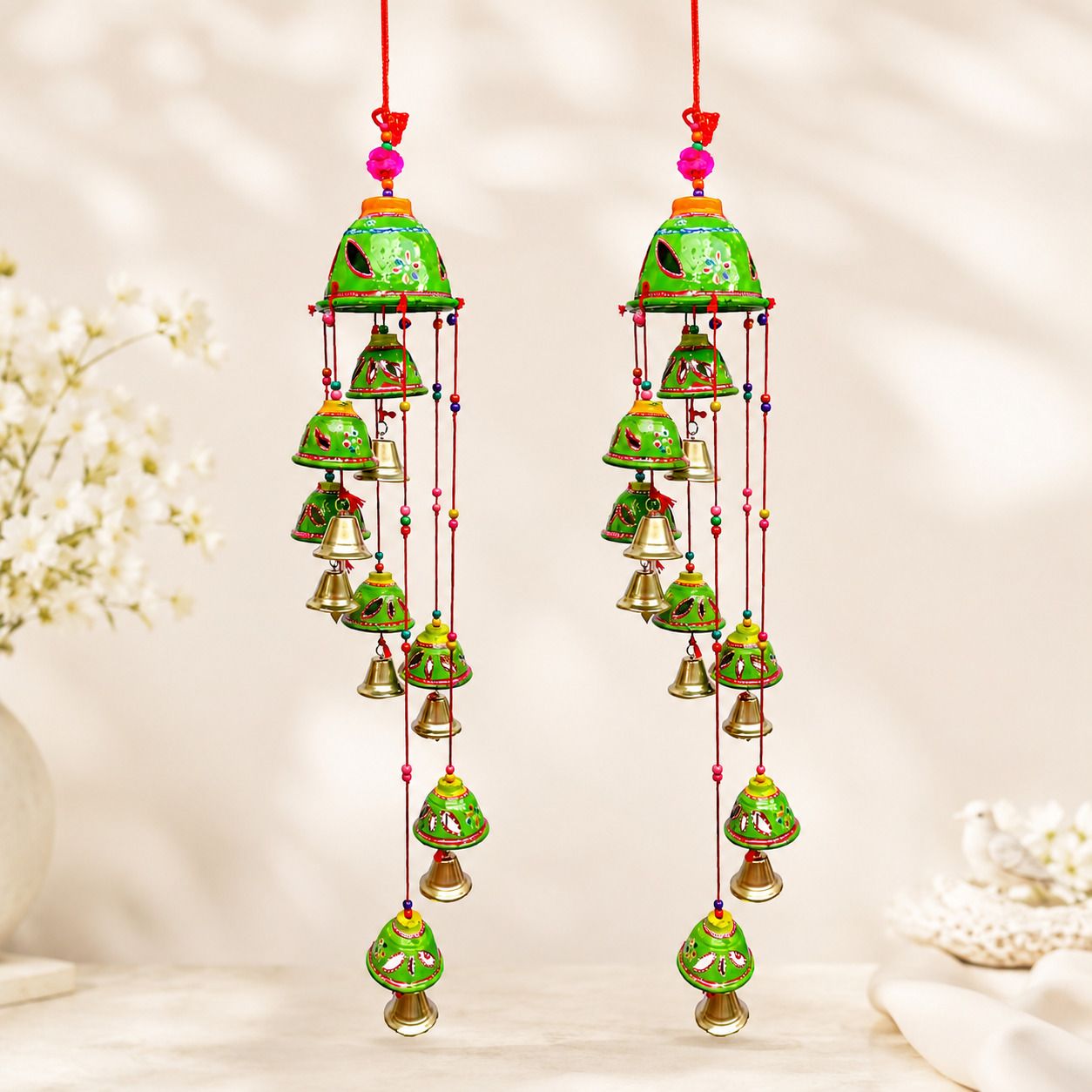 gliterkart Handmade Indian Jhoomar Wind Chimes Set of 2 for Home Decor Terracotta Windchime-picture-46