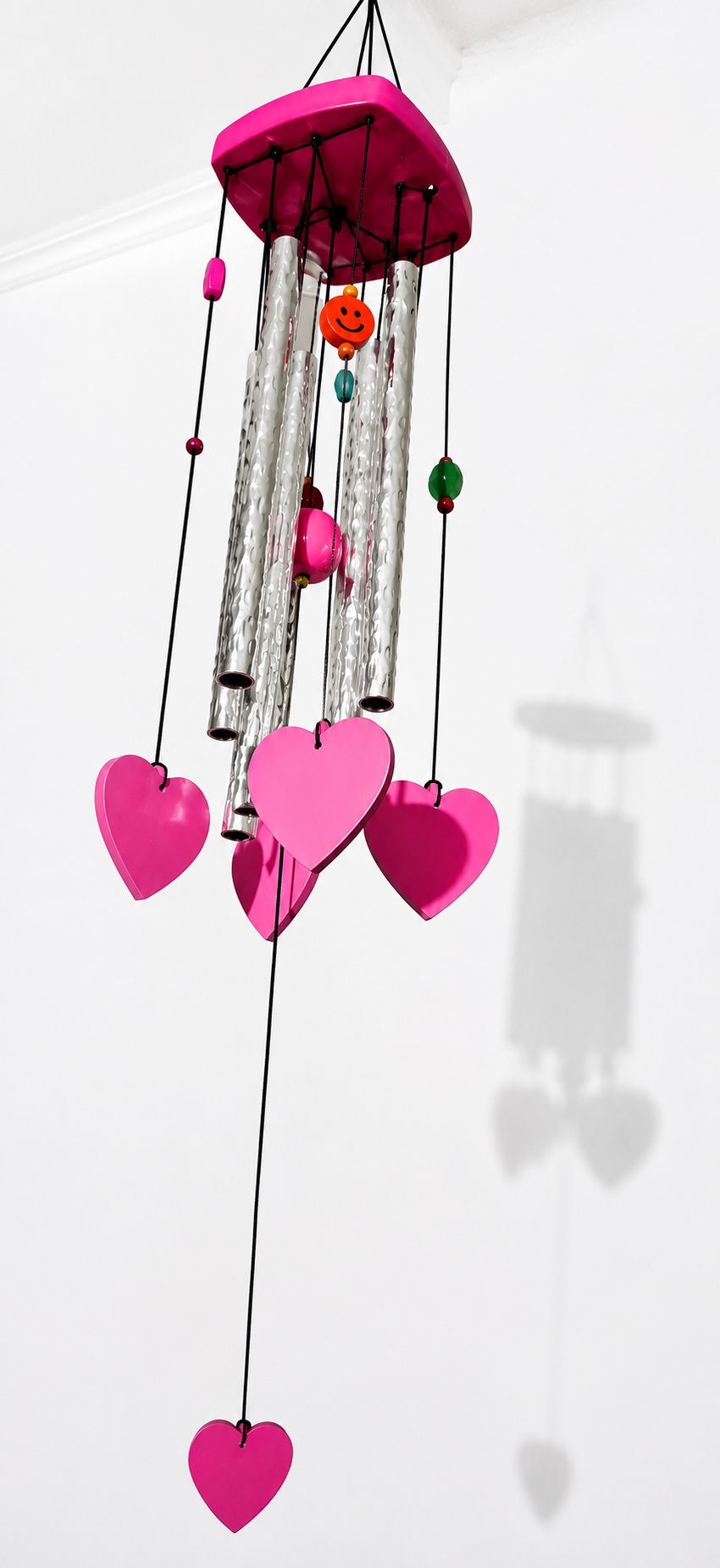 kivo Pink Love Heart Wind Bell Hanging Decoration for Home, Patio & Balcony Steel Windchime-picture-15