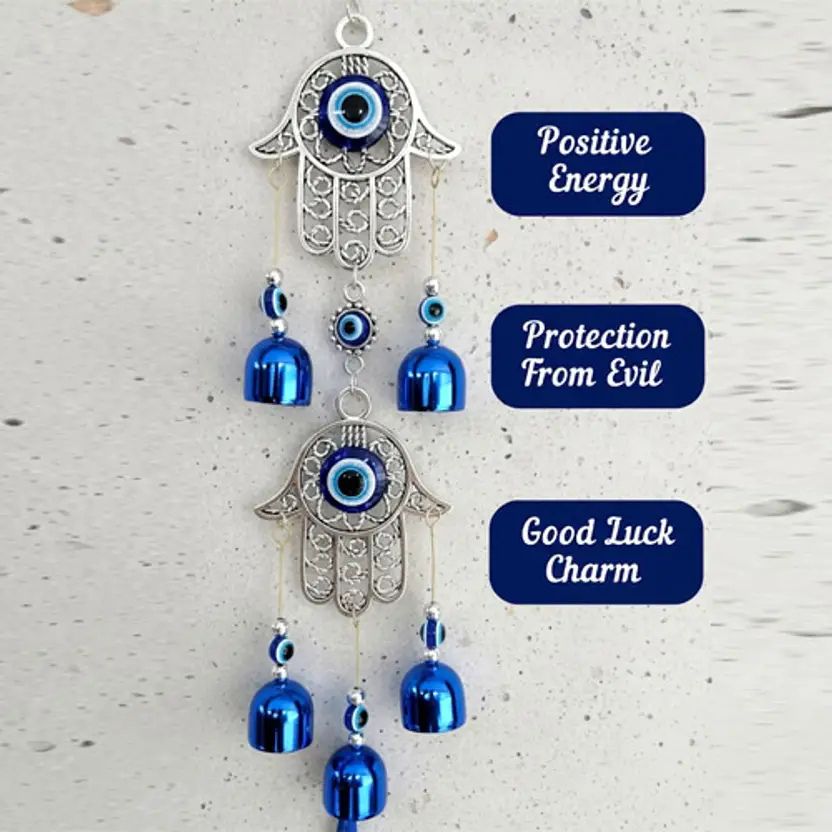 Hamsa Hand Evil Eye Wind Chimes Gives Protection in your Home, Balcony & Garden Aluminium Windchime-image-19
