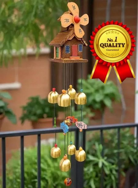 Home Design WindChime With 9 Golden Bells for Home Decoration & Balcony Hanging Aluminium Windchime-image-49